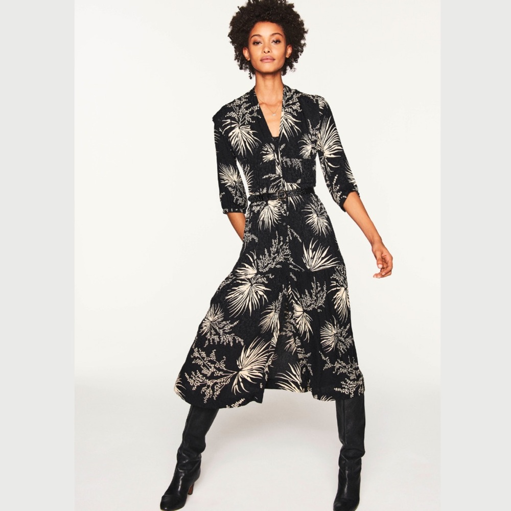 ba&sh Eleanor Robe Black and White Floral Button Midi Dress Sz 2 EUC